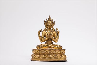 Bodhisattva Avalokitesvara, Figura in Bronzo Dorato, Tibet XVII / XVIII secolo