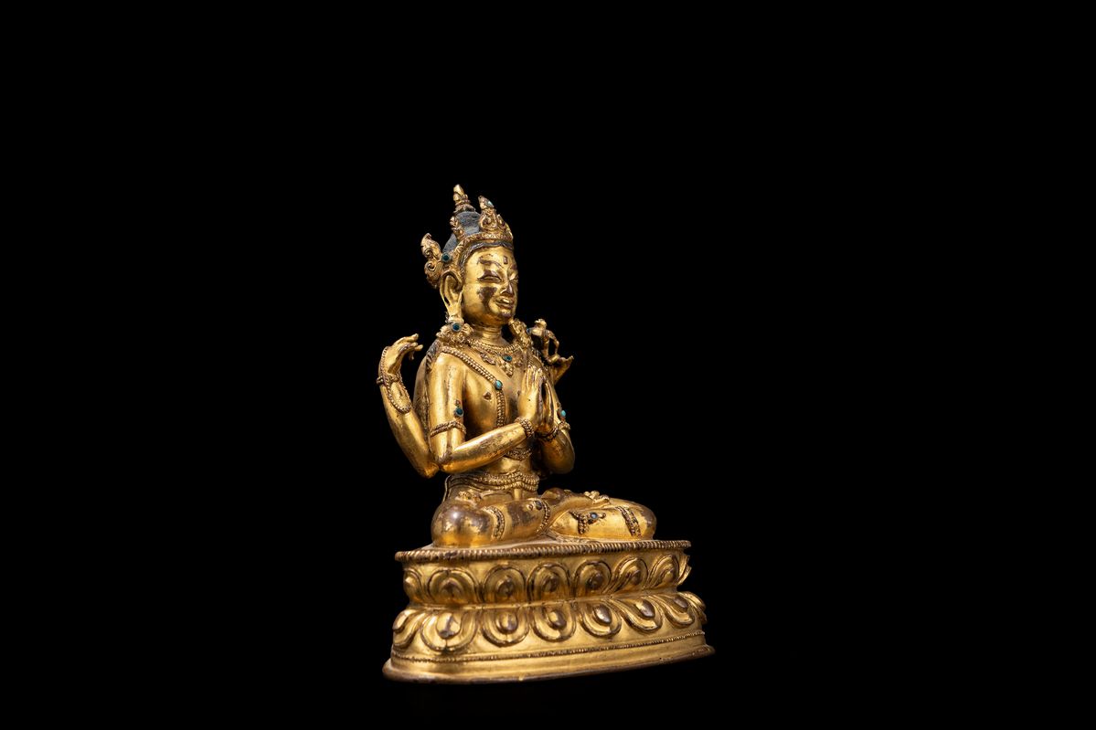 Bodhisattva Avalokitesvara, Figura in Bronzo Dorato, Tibet XVII / XVIII secolo