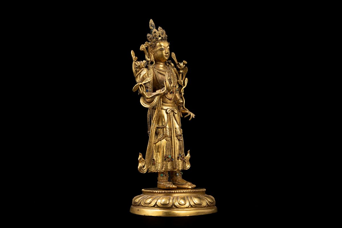 Bodhisattva Padmapani, scultura in bronzo dorato, Tibet, XVIII secolo