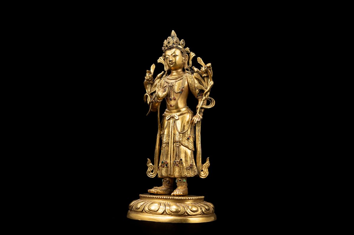 Bodhisattva Padmapani, scultura in bronzo dorato, Tibet, XVIII secolo