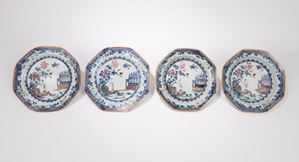 A SET OF FOUR PORCELAIN OCTAGONAL DISHES