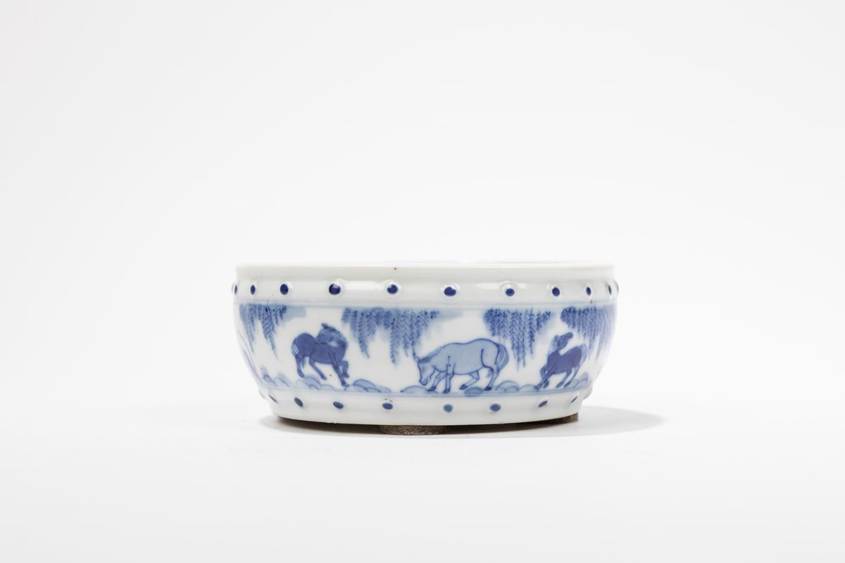 Raro sciacqua pennelli, porcellana bianca e blu, Cina, dinastia Qing, XVIII / XIX secolo