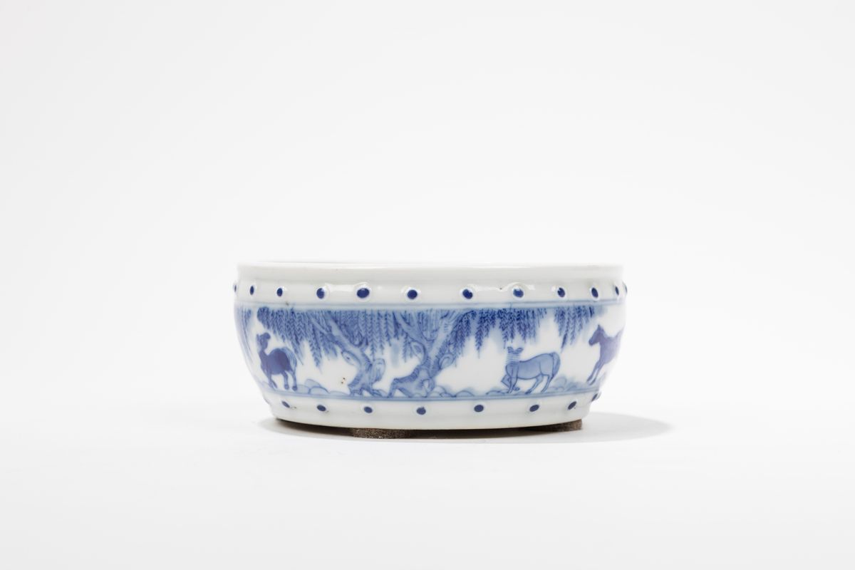 Raro sciacqua pennelli, porcellana bianca e blu, Cina, dinastia Qing, XVIII / XIX secolo
