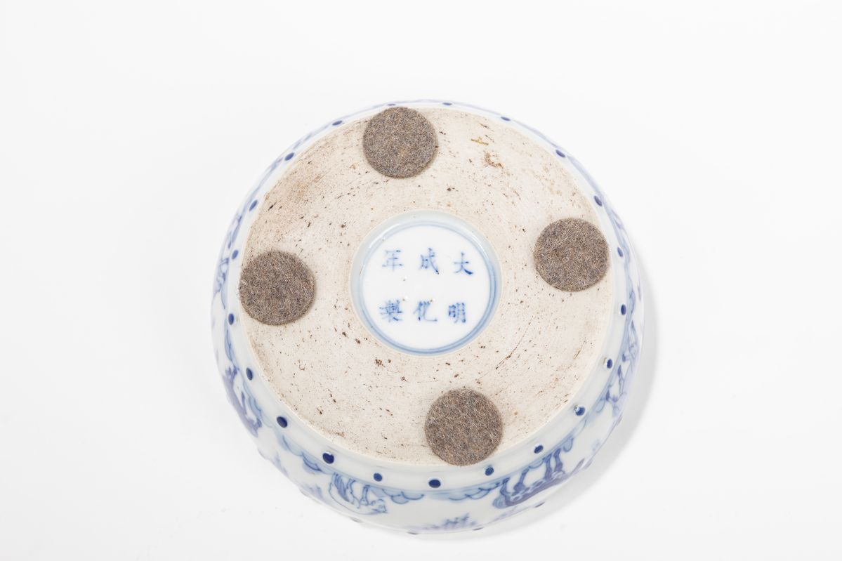 Raro sciacqua pennelli, porcellana bianca e blu, Cina, dinastia Qing, XVIII / XIX secolo