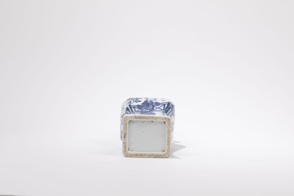 Cina, Coppia di vasi in porcellana bianca e blu, periodo Kangxi (1661-1722)