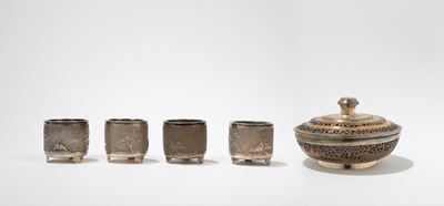 Portacandele e scatola in argento, Vietnam, inizio XX secolo