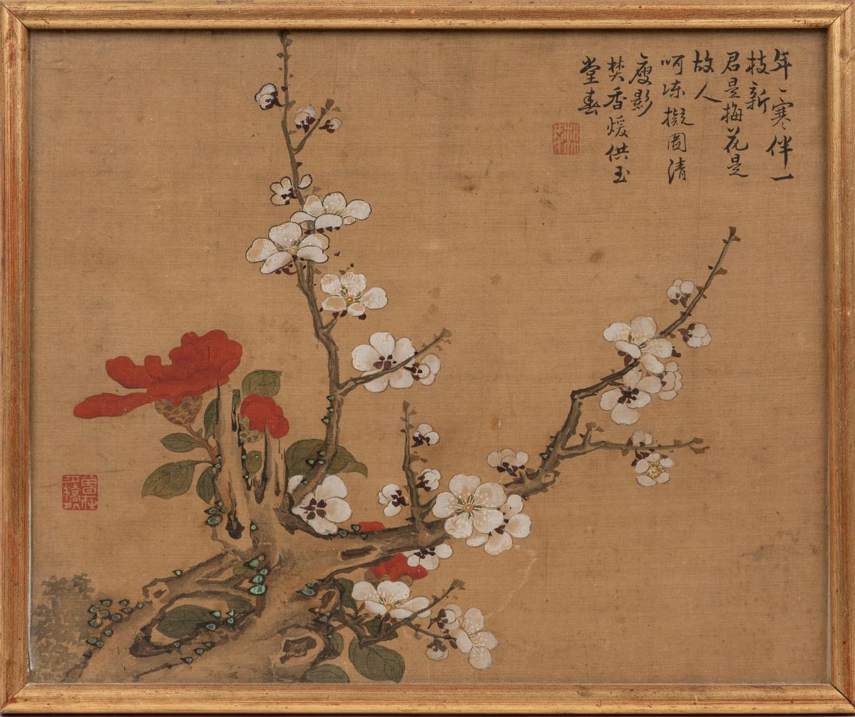 Cina, dinastia Qing, Sette dipinti su seta con fiori