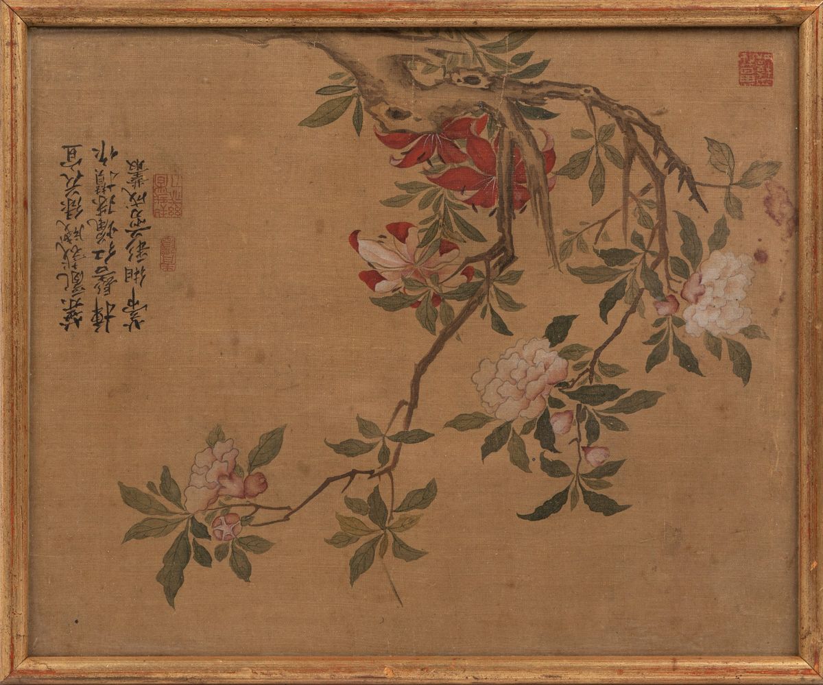 Cina, dinastia Qing, Sette dipinti su seta con fiori