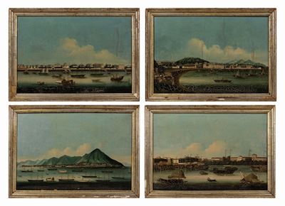 Cina, Dinastia Qing, Vedute di Canton, olio su tela, metà XIX secolo