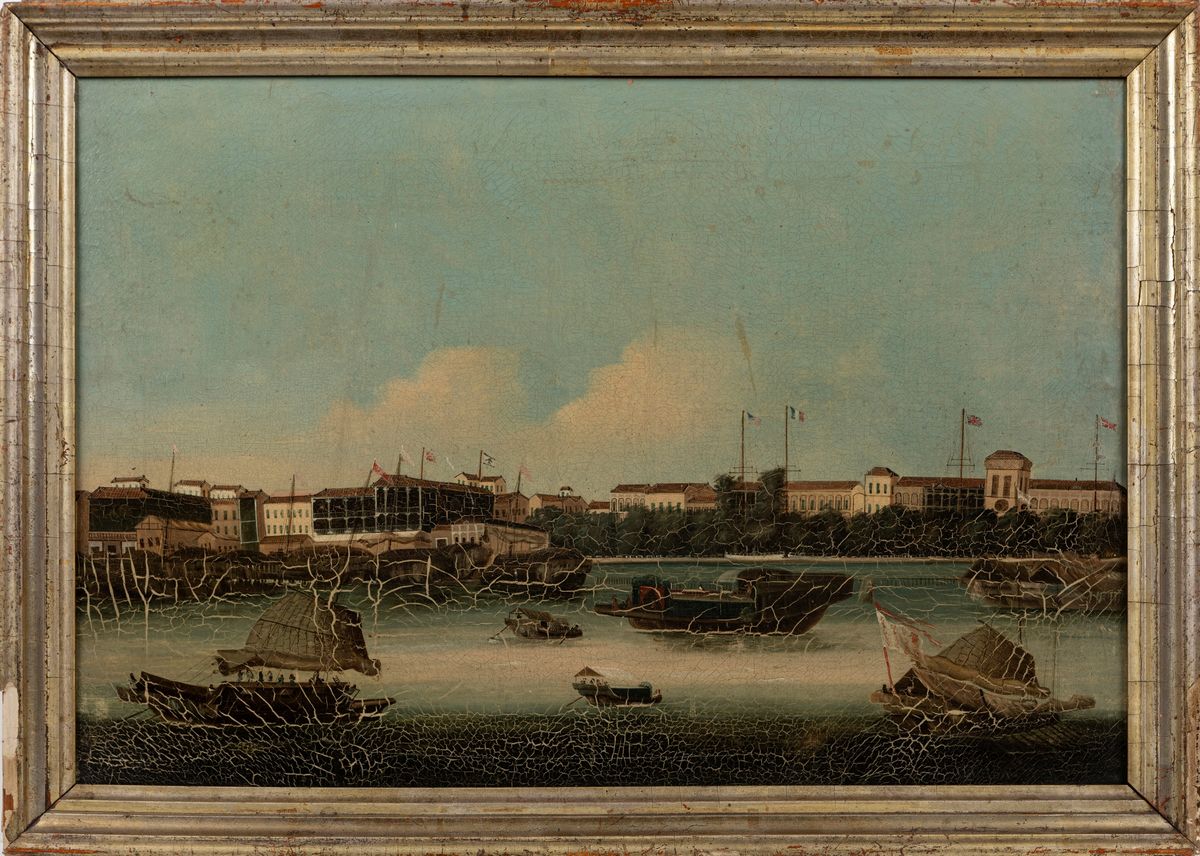 Cina, Dinastia Qing, Vedute di Canton, olio su tela, metà XIX secolo