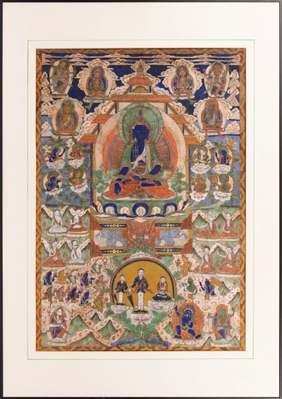 Thangka in cotone raffigurante il Buddha trascendente Akshobhya, XIX / XX secolo