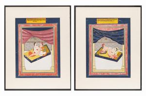 DUE MINIATURE EROTICHE TEMPERA SU CARTA