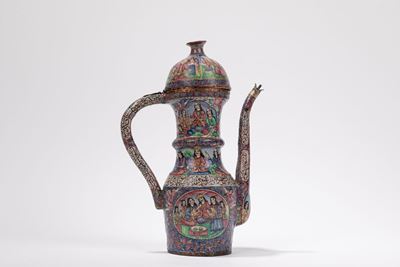 Brocca da caffè Qajar, Rame smaltato con coperchio, Iran, seconda metà del XIX secolo
