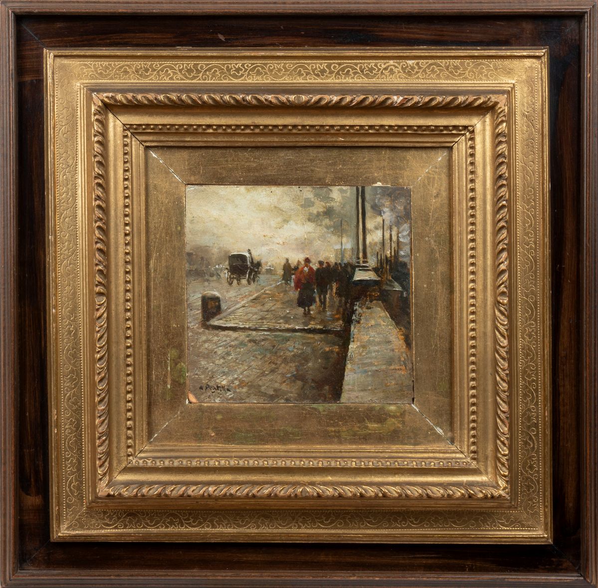 Attilio Pratella - Vita in città - olio su cartone