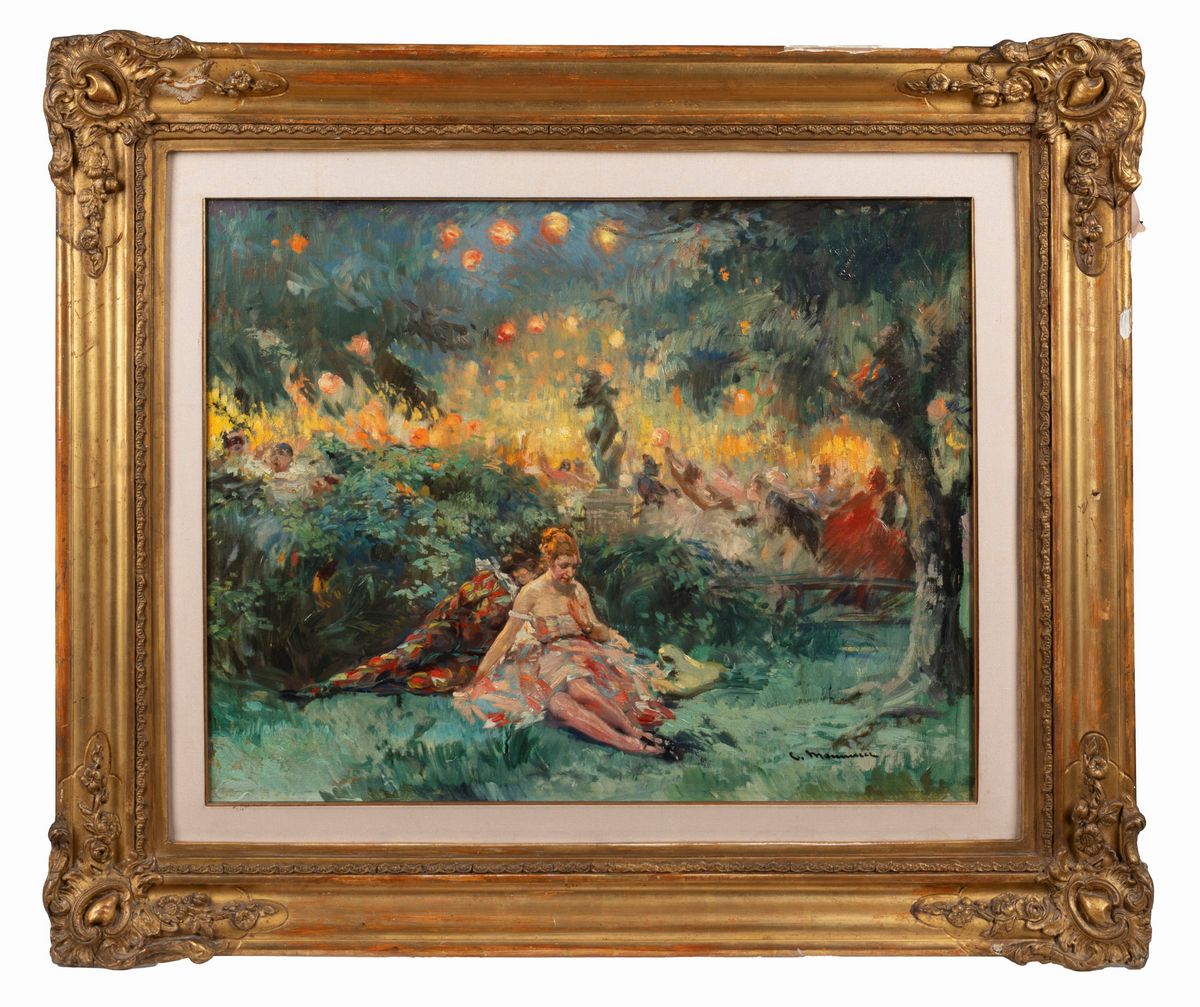 Cipriano Mannucci - Coppia in maschera - olio su tela riportata su legno