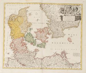 Regni Daniae in quo sund Ducatus Holsatia et Slesvicum Insulae, Danicae, Provinciae, Iustia, Scania Blekingia Nova Tabula.