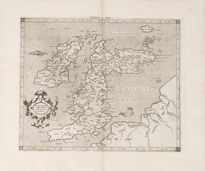 Tolomeo, Europae tabula prima: Britannia e Hibernia, incisione su rame, 1584