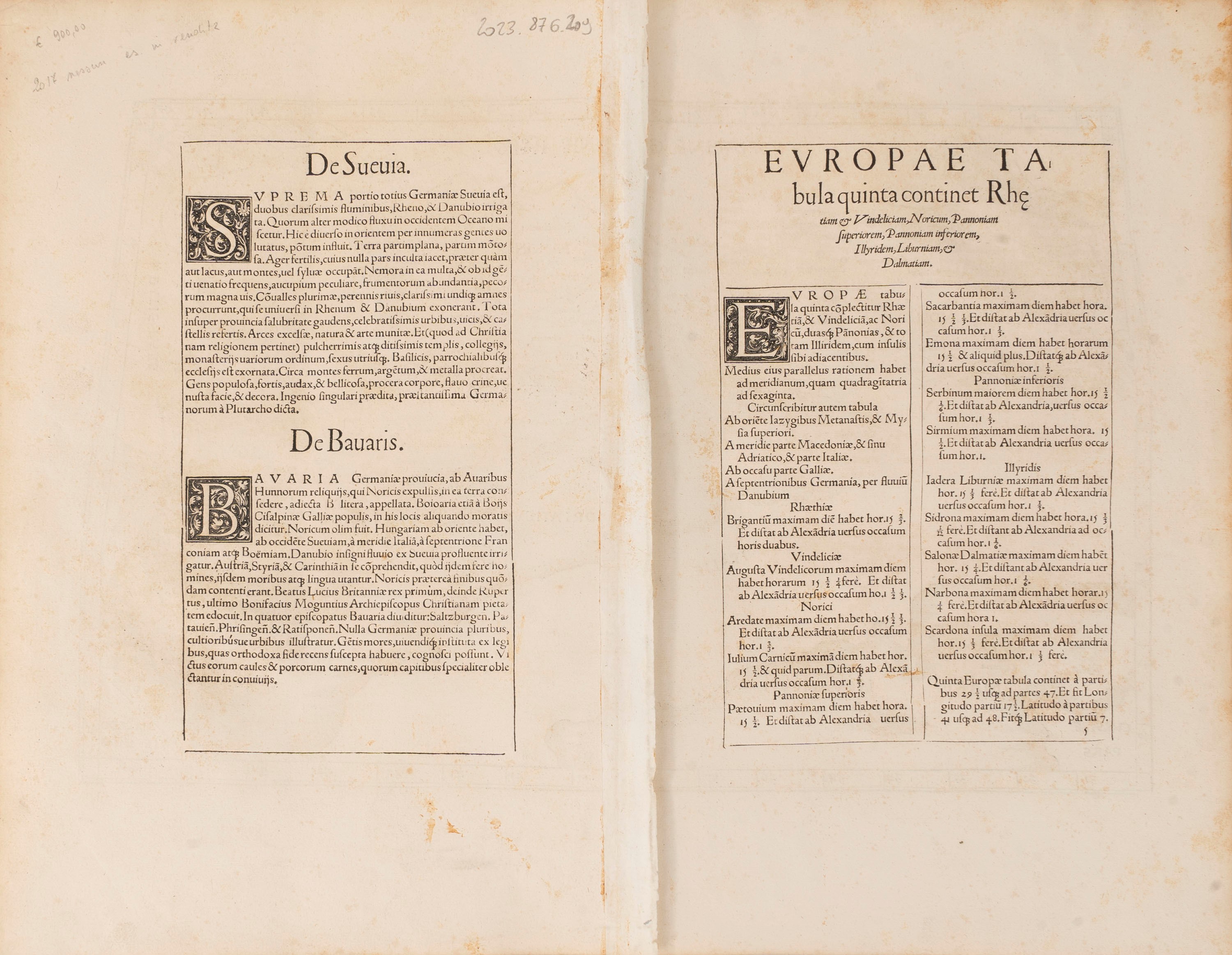 Tolomeo, Claudio - Tolomeo, Europae tabula quinta continent Rhetiam & Vindeliciam, Pannoniam supe...