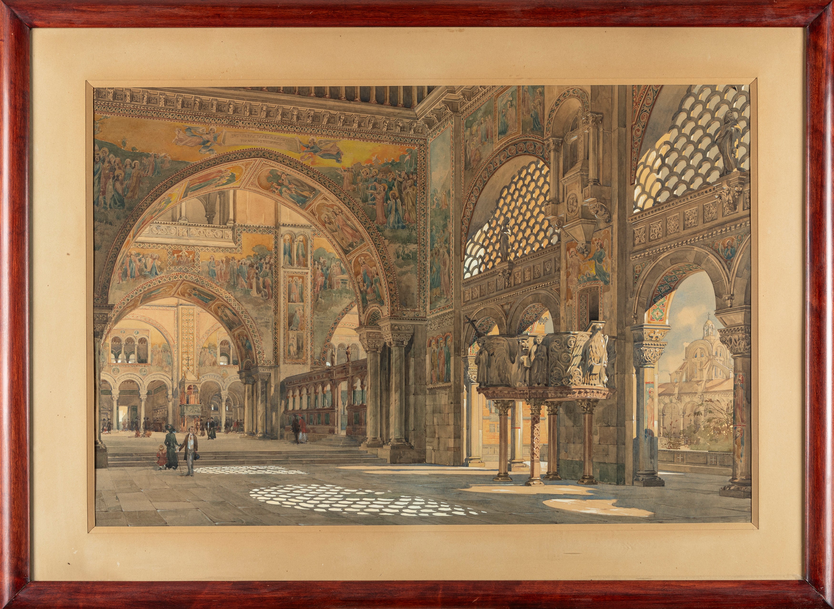 Aldo Avati - Interno di basilica, acquerello su carta