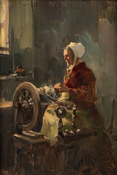 La filatrice, olio su compensato