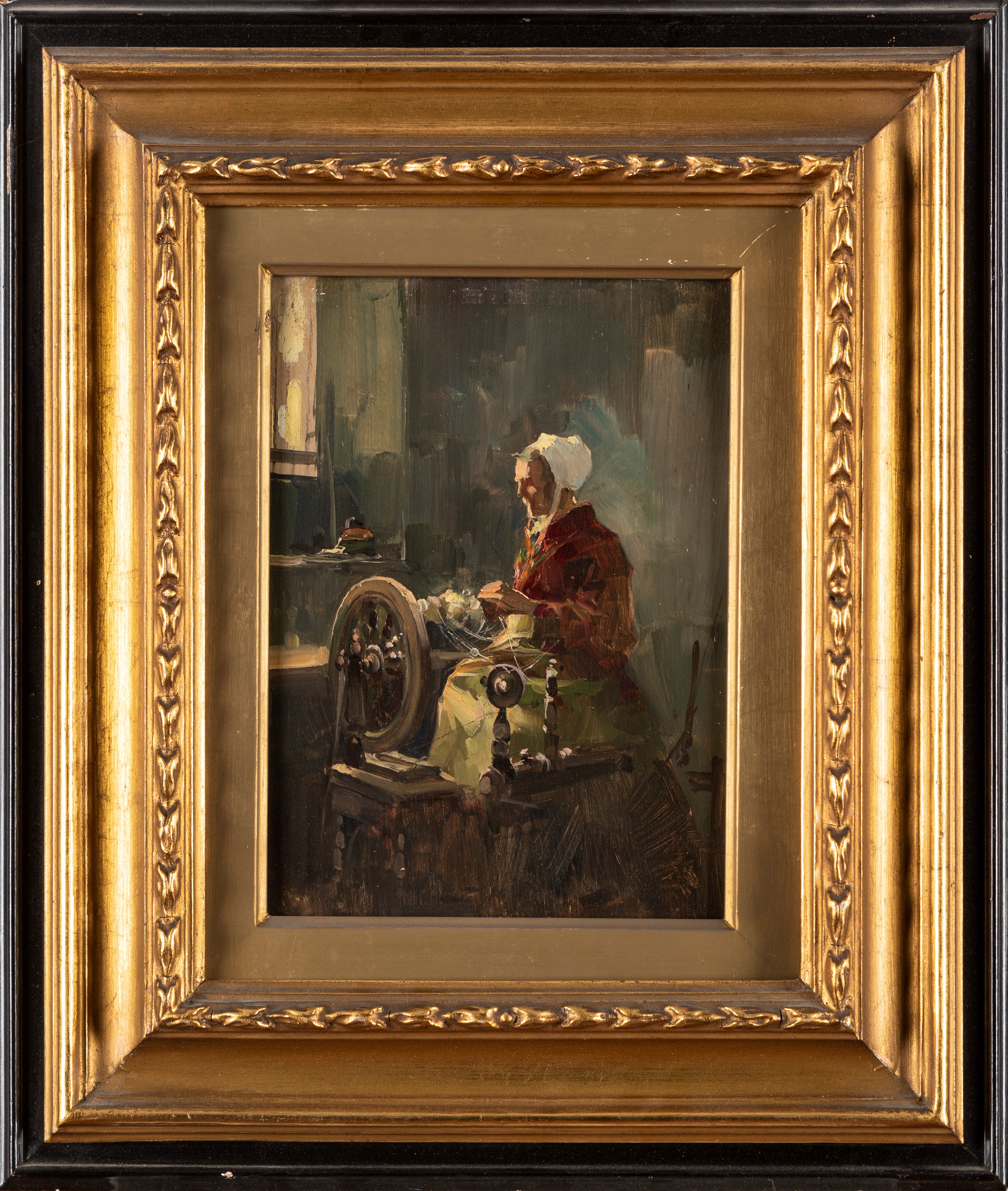 Cesare Gheduzzi - La filatrice, olio su compensato