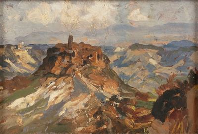 Civita di Bagnoregio, olio su cartone, 1899