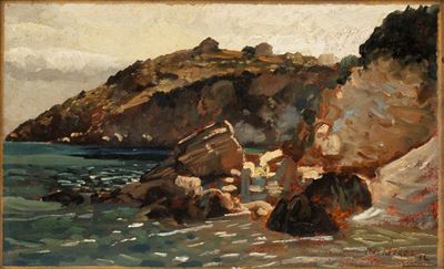 Ischia, olio su cartone