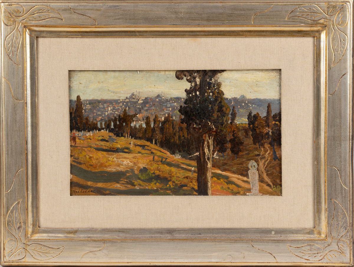 Max Roeder - Cimitero a Istanbul, olio su cartoncino riportato su tela