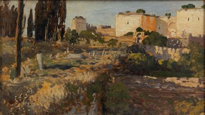 Istanbul, presso le mura, olio su cartone