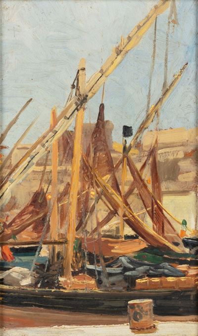 Porto Santo Stefano, olio su cartone, cm 30 x 18