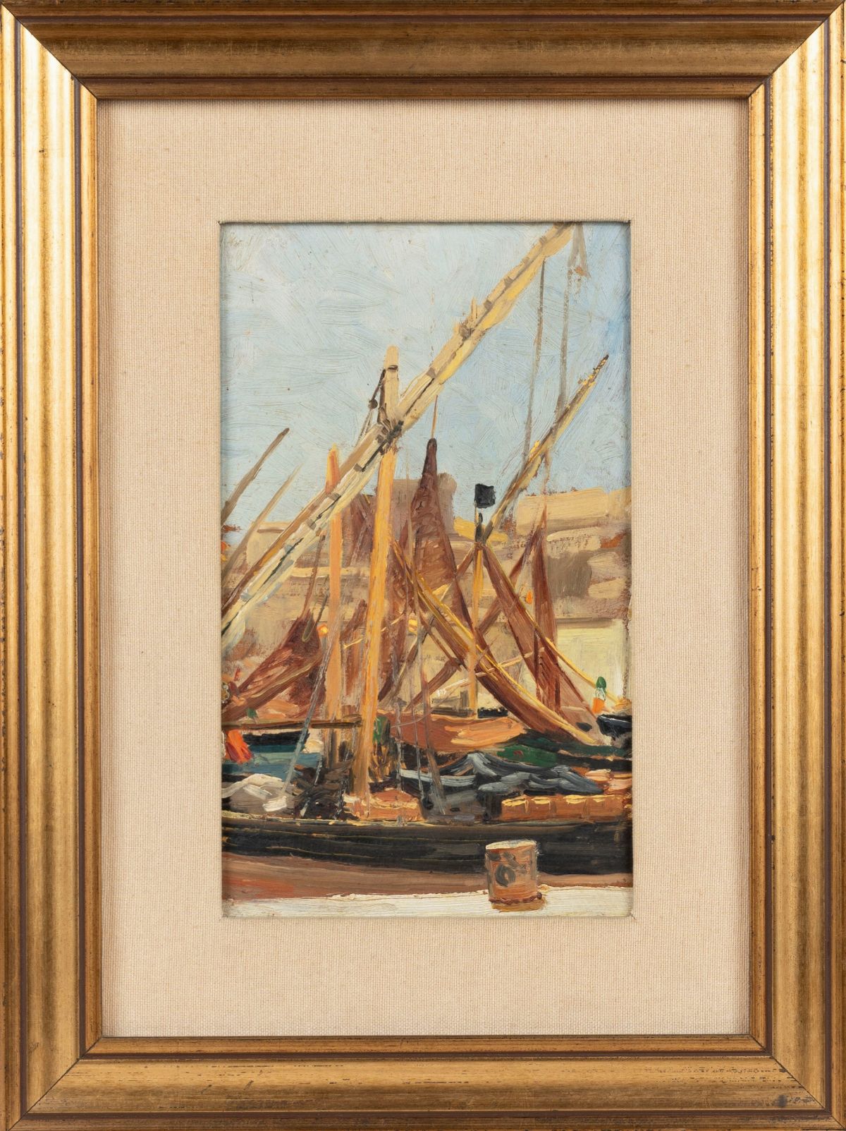 Max Roeder - Porto Santo Stefano, olio su cartone, cm 30 x 18