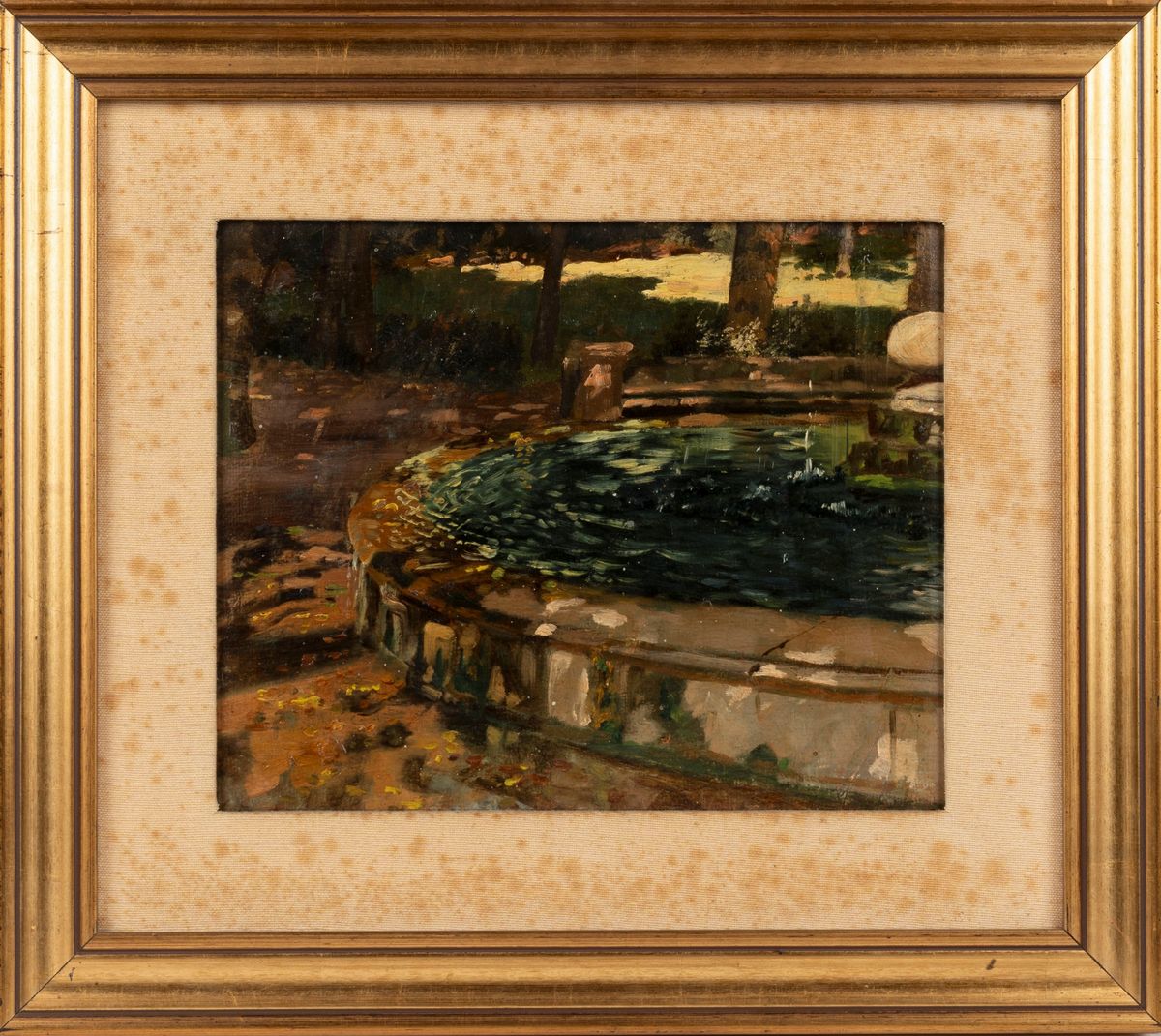 Max Roeder - Roma, fontana a Villa Borghese, olio su cartone