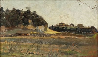 Roma, veduta della campagna, olio su cartone