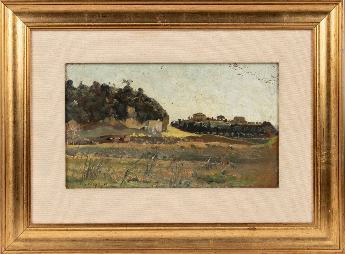 Max Roeder - Roma, veduta della campagna, olio su cartone