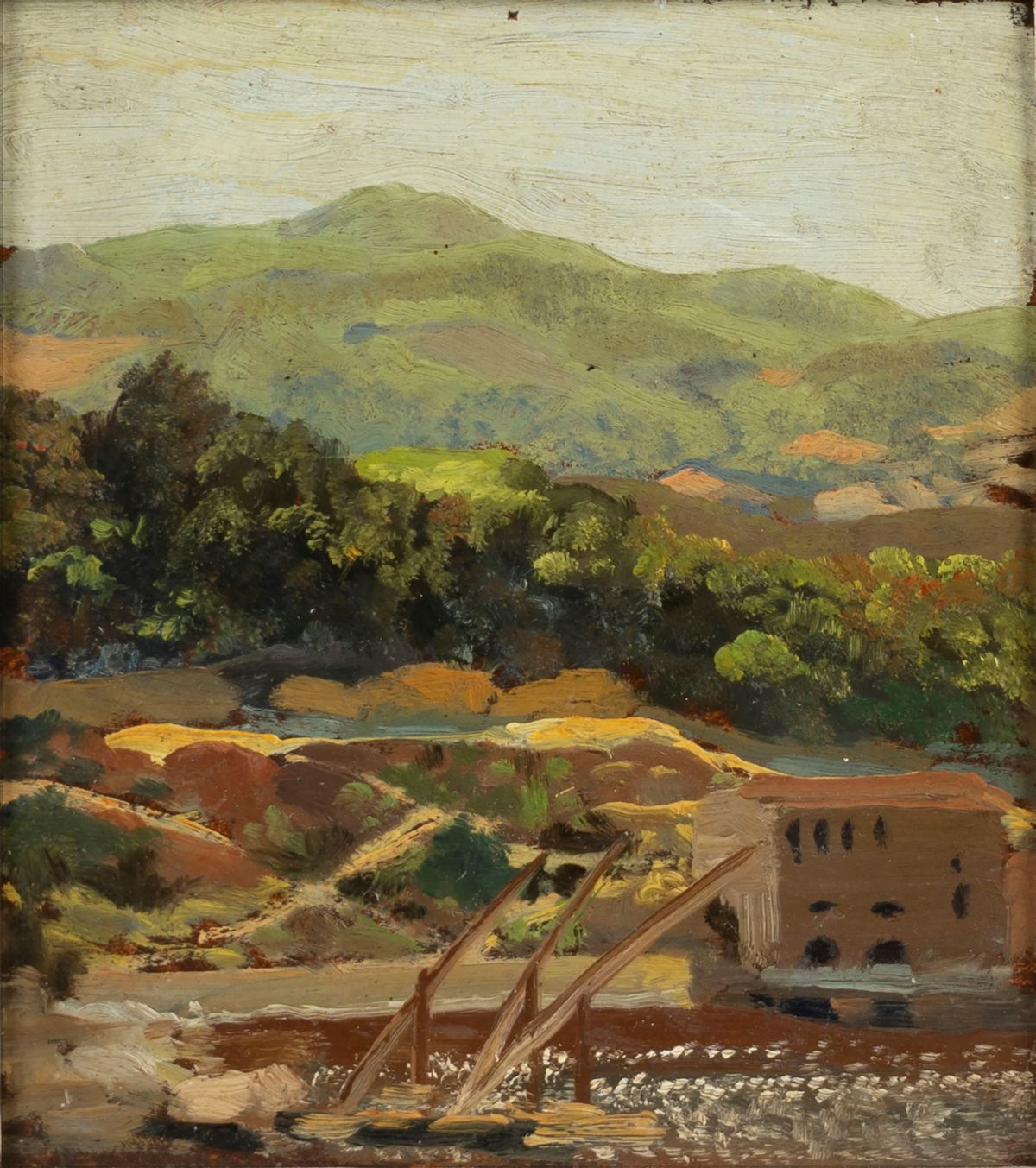 Max Roeder - Veduta di un porticciolo, olio su cartone