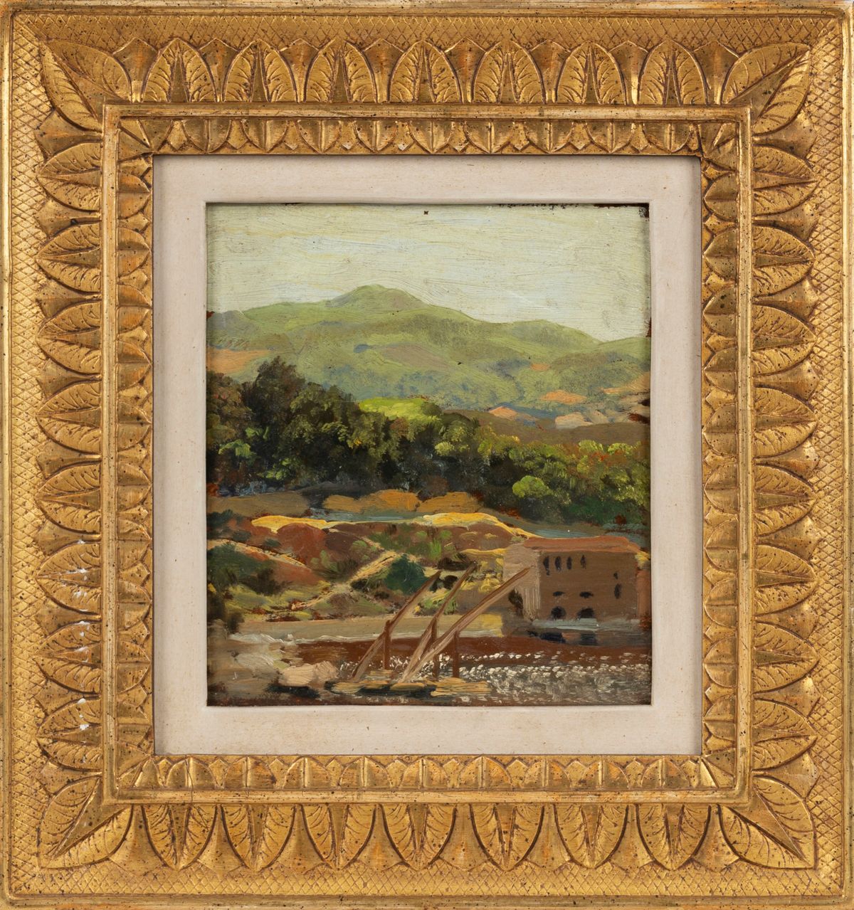 Max Roeder - Veduta di un porticciolo, olio su cartone