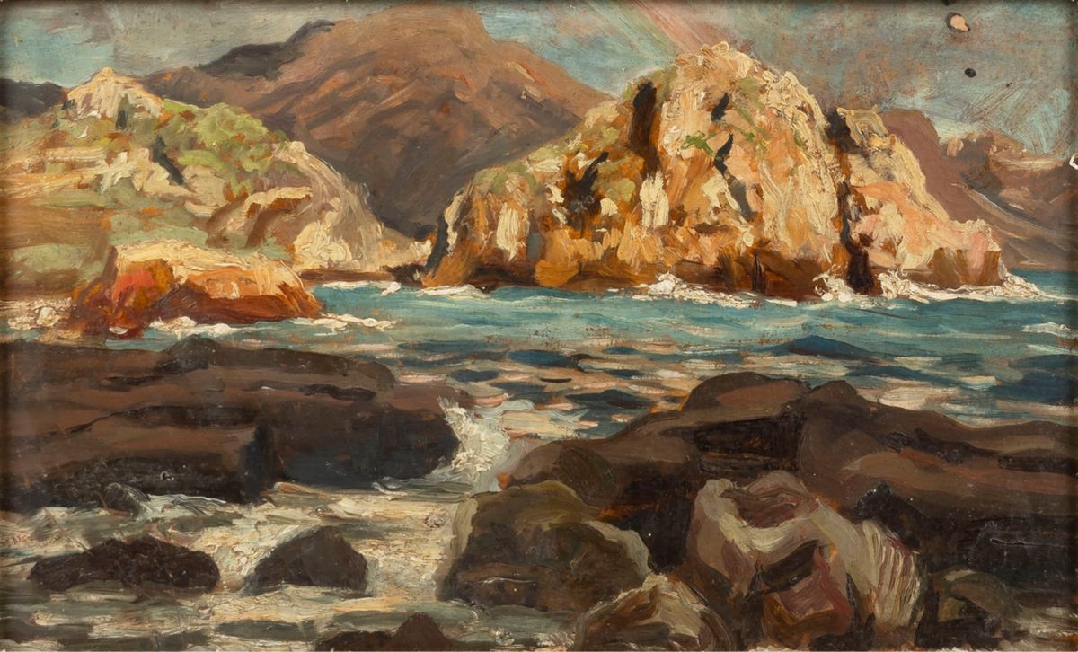 Max Roeder - Cammino lungo la costa, olio su tela