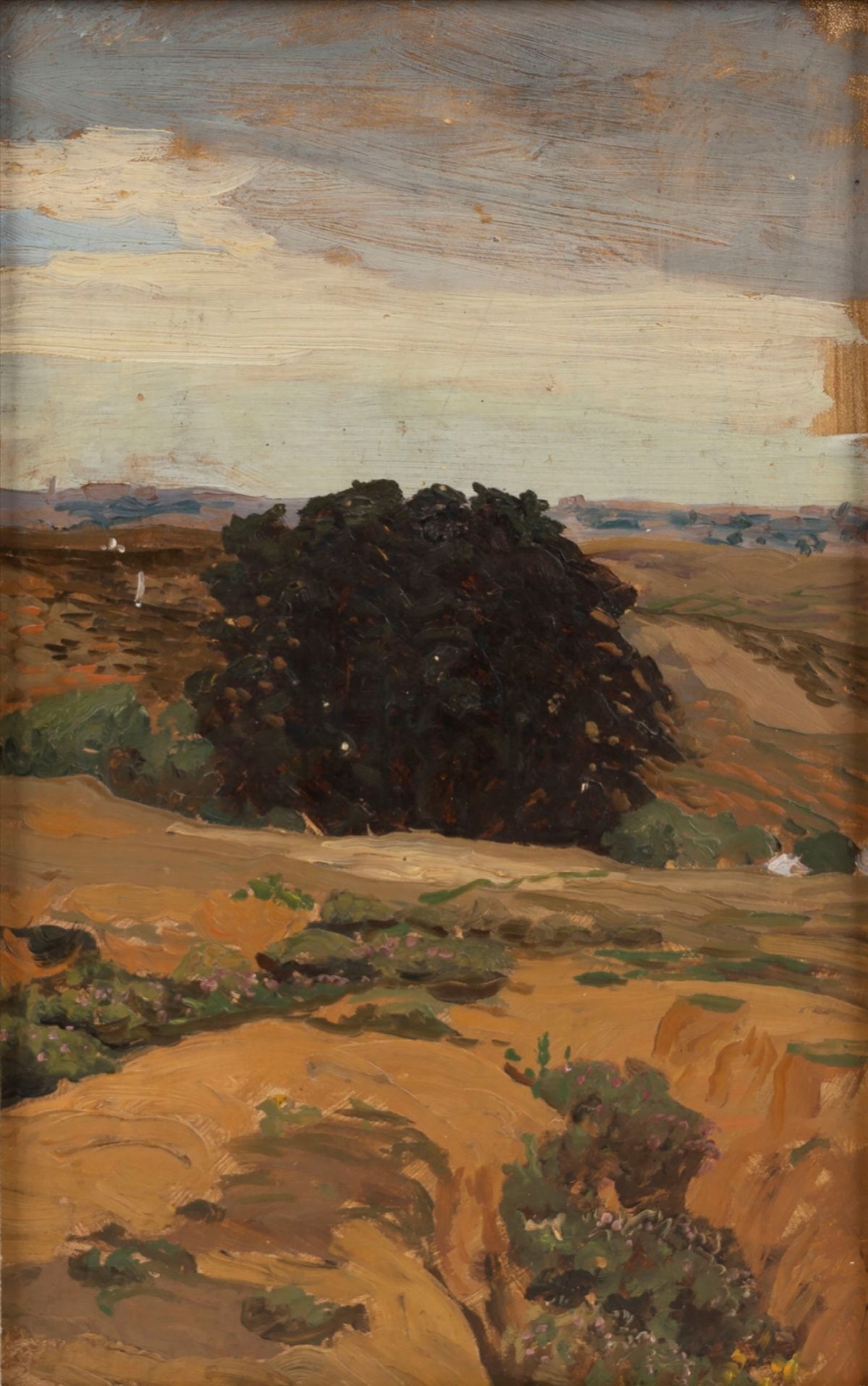 Max Roeder - Colline lungo il fiume, olio su cartoncino riportato su tela