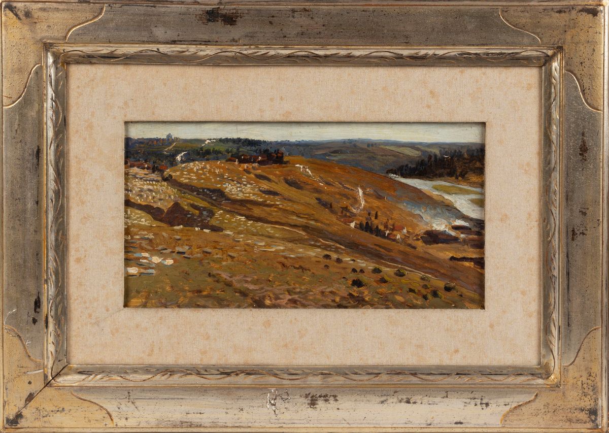 Max Roeder - Colline lungo il fiume, olio su cartoncino riportato su tela