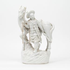  - Blanc de Chine porcelain sculpture depicting horse with rider, China, 19th-20th centuries
