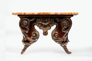  - Carved and gilded wooden shelf with faux marble top