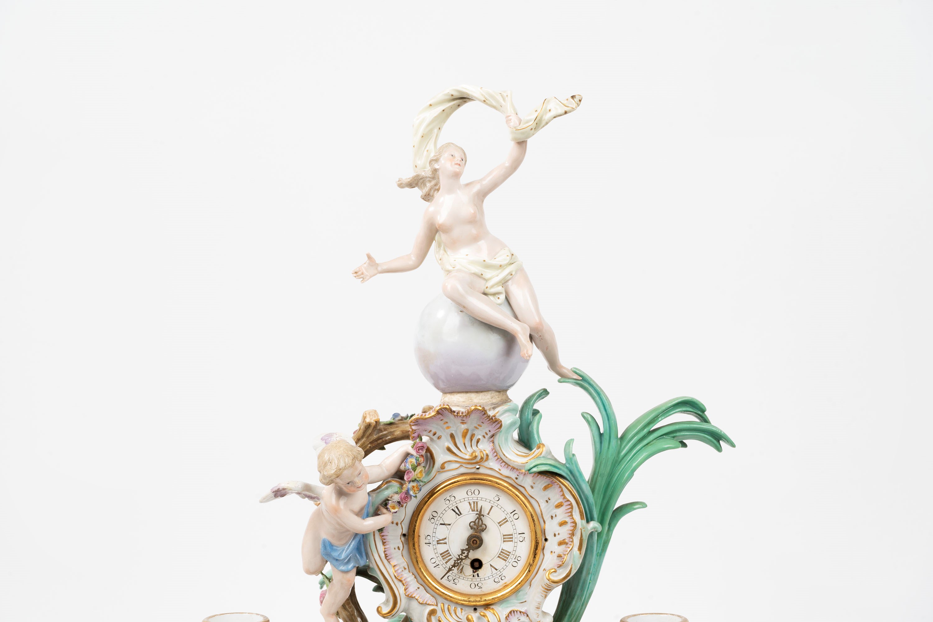 Orologio da Tavola in Porcellana Policroma Raffigurante la Verità Svelata dal Tempo, Manifattura ...