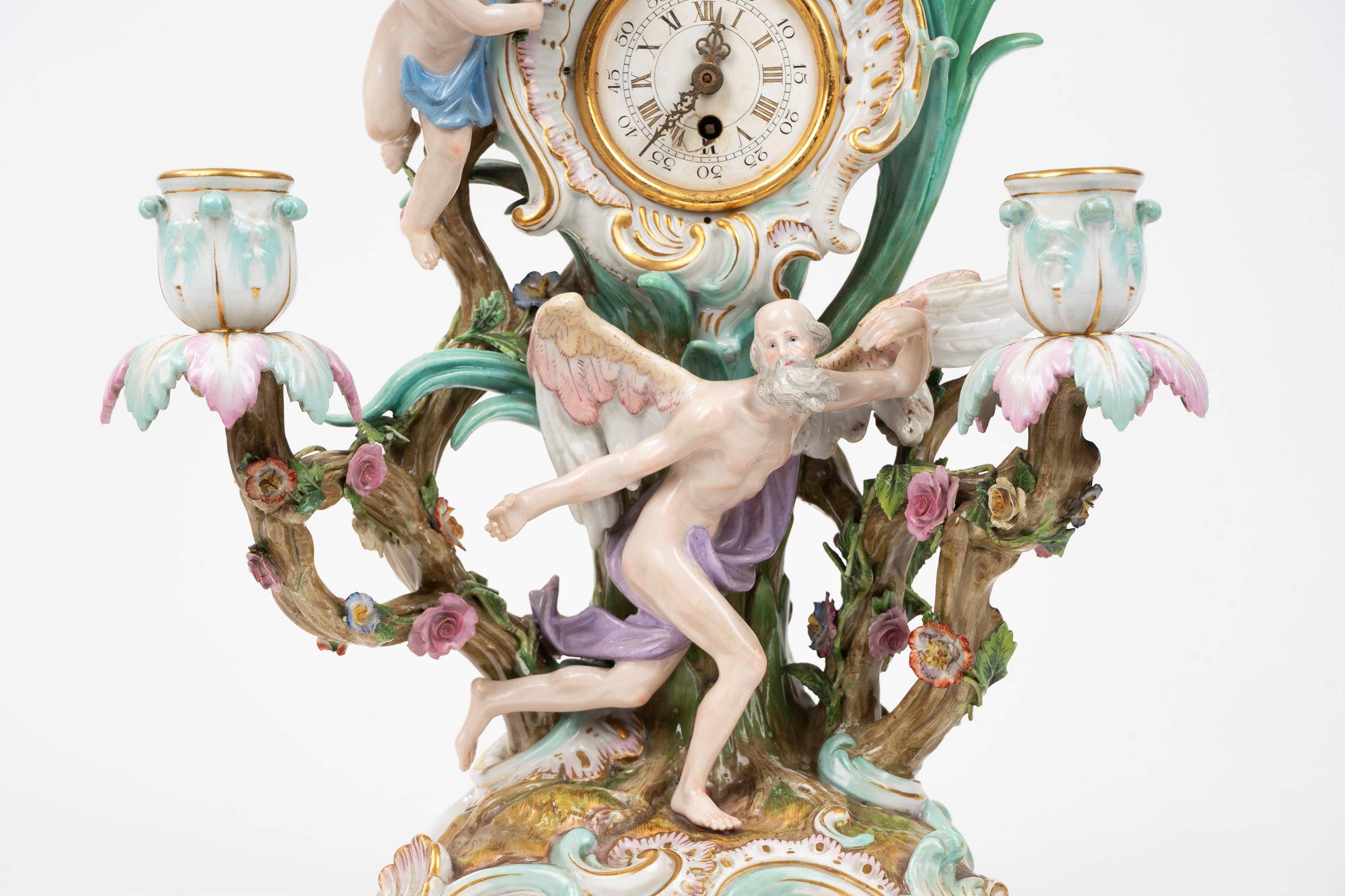 Orologio da Tavola in Porcellana Policroma Raffigurante la Verità Svelata dal Tempo, Manifattura ...