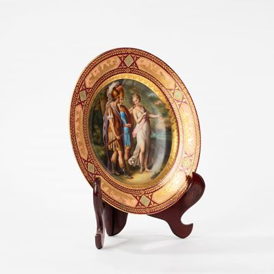 Piatto in Porcellana Policroma Raffigurante Enea sulla Via di Cartagine, Vienna Secolo XIX
