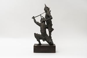 Gruppo scultoreo in bronzo raffigurante guerrieri, Birmania secolo XX