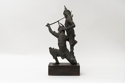 Gruppo Scultoreo in Bronzo Raffigurante Guerrieri, Birmania Secolo XX
