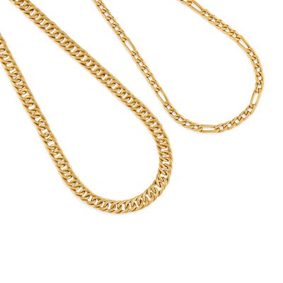 Due collane, oro giallo 18k con maglie a catena