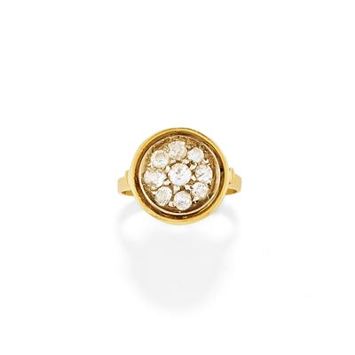 Anello con diamanti, oro giallo 18k e argento