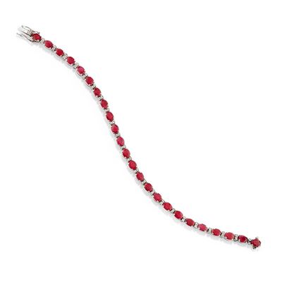 Bracciale tennis in oro bianco 18k con rubini e diamanti