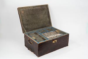  - Silver cutlery service in a leather case, Naples, 19th century
